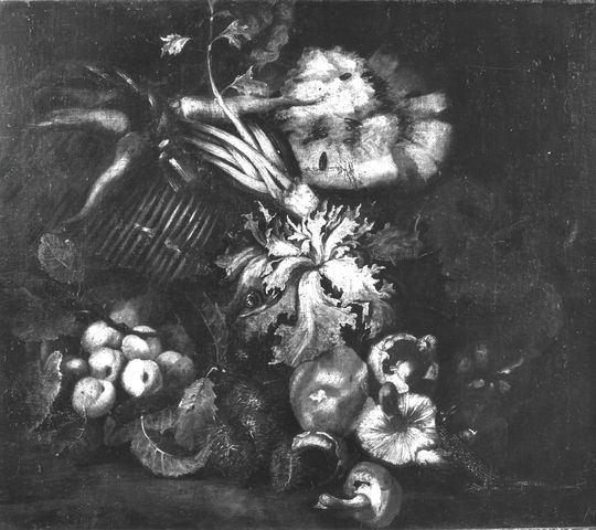 Christie's — Autore non indicato - sec. XVIII - Natura morta con ortaggi, frutta, funghi, sporta e lucertola — insieme